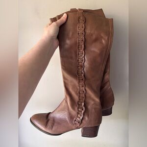Anthropologie Schuler & Sons Brown Leather Riding Boots with Chain Detail 10.5